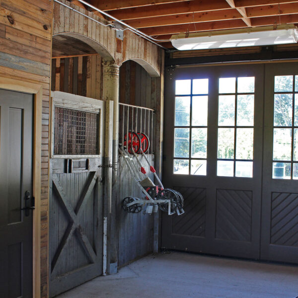 Former horse stalls and barn doors at UMass Horse Barn