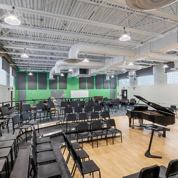 Westfield State University Catherine Dower Center Music room with risers and chairs