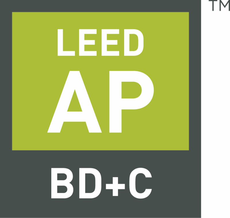 green rectangle inside of black rectangle with LEED AP BD+C written inside